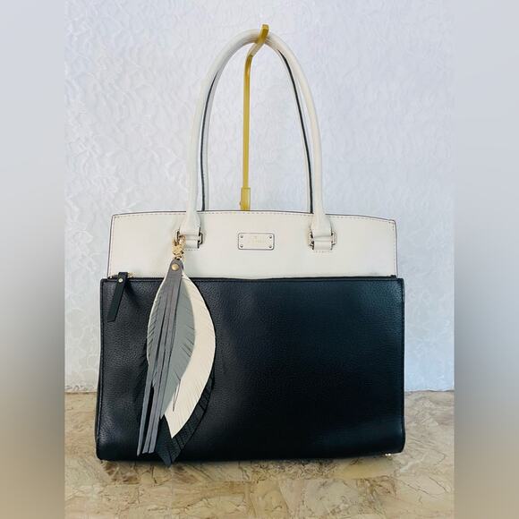 KATE SPADE Elegant Large Black and White Handbag TOTE shoulder bag - Picture 1 of 9